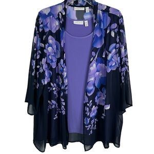 Susan Graver Top Womens Size 2X Purple Blue Floral Casual Stretch Blouse